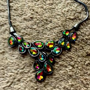 Lobster claw, iridescent, jeweled costume necklace
